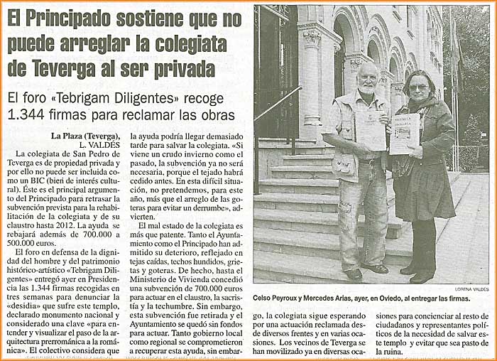 Art�culo de La Nueva Espa�a sobre la Colegiata de Teverga
