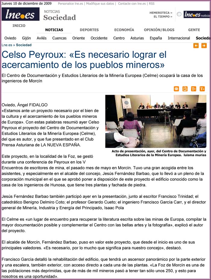 Art�culo de la Nueva Espa�a sobre la instalaci�n del Celme en Morcin