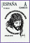 Sello personalizado del Matasellos de la XII Exposici�n de Semana Santa en Avil�s, con la Coronaci�n de Espinas en un dibujo de Favila