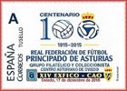 Sello personalizado del Centenario de la Real Federaci�n Asturiana de F�tbol durante la XIV EXFICO-CAO, exposici�n de coleccionismo del Centro Asturiano