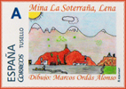 Sello personalizado de la  XXII Exposici�n "Santa B�rbara" de Coleccionismo Minero en Pola de Lena con homenaje a la Mina de La Soterra�a