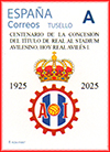 Sello personalizado del centenario del t�tulo de Real al club de f�tbol de Avil�s. EXFIAVIL�S. Grupo Filat�lico Avilesino.