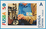 Sello personalizado del 50 aniversario de la Fundaci�n Laboral Santa B�rbara, FUSBA. Pozo Sot�n, El Entrego, San Mart�n del Rey Aurelio.