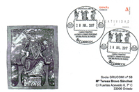 Tarjeta con el Matasellos tur�stico o postal del Camino Primitivo. Alfonso II, primer peregrino. Fechador en Oviedo