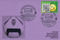 Tarjeta del Matasellos del Centenario de la Real Federaci�n Asturiana de F�tbol durante la XIV EXFICO-CAO, exposici�n de coleccionismo del Centro Asturiano
