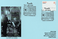 Tarjeta del Matasellos del 25 Aniversario de la Orquesta Sinf�nica del Principado de Asturias, OSPA, en el Centro Asturiano de Oviedo