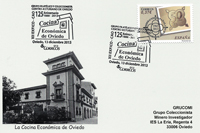 Tarjeta del Matasellos del 125 Aniversario de la Cocina Económica ovetense en el Centro Asturiano de Oviedo