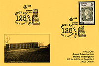 Tarjeta del Matasellos del 125 aniversario de la colocaci�n de la primera piedra del Cuartel de El Coto. Grupo Filat�lico El Texu, Gij�n.