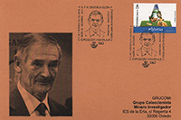 Tarjeta del matasellos dedicado a Juan Garc�a, socio del Grupo Ensidesa Gij�n, fallecido en febrero de este 2021
