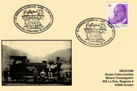 Tarjeta del matasellos de las XX Jornadas filatélicas del grupo filatélico de Gijón en el Museo del Ferrocarril