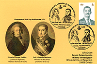 Tarjeta del Matasellos del bicentenario de la Ley de Minas de 1825. GRUCOMI, Oviedo
