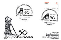Tarjeta del Matasellos del 50 Aniversario de HUNOSA en la Feria de Muestras de Gij�n