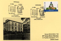 Tarjeta del matasellos del 275 aniversario del nacimiento de Jovellanos y del 225 aniversario de la creaci�n del Real Instituto Jovellanos en las XXV promovido por el Grupo Filat�lico "El Texu"