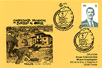 Tarjeta del Matasellos del Mundial del Bateo Oro de Navelgas, Tineo. Grupo Filat�lico R�o Negro de Luarca.