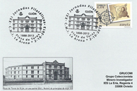 Tarjeta del Matasellos del 125 Aniversario de la Plaza de Toros de Gij�n. XXI Jornadas filat�licas del Grupo filat�lico y numism�tico.