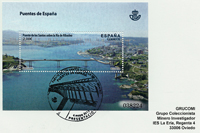 Tarjeta del Matasellos de Presentaci�n de la Hoja bloque del Puente de Los Santos que une Galicia (Ribadeo) y Asturias (Figueras, Castropol)