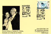 Tarjeta del Matasellos del 60 aniversario de la concesi�n del Nobel a Severo Ochoa