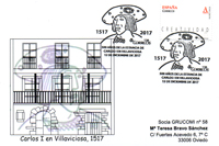 Tarjeta del Matasellos del 500 aniversario de la estancia de Carlos I en Villaviciosa
