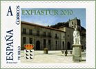 Sello personalizado dedicado a la Colegiata de Pravia, al Rey Silo y al escudo de Pravia, emitido durante la Exfiastur 2010