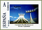 Imagen del sello personalizado dedicado a la catedral de Brasilia de Niemeyer emitido durante la FILATEM de Avil�s