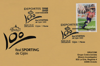 Tarjeta del Matasellos "Primer día" de la emisión del sello del Centenario del Sporting de Gijón