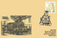Tarjeta del Matasellos del Centenario de la locomotora "La Palau" en el Museo de la Minería, organizado por el CECE.