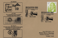 Tarjeta del Matasellos de la EXFIMIERES conmemorando los 50 años de matasellos asturianos
