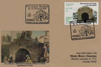Tarjeta del Matasellos Primer Día de Circulación del sello de Monumentos de Oviedo, La Foncalada, de la serie Patrimonio Mundial de la Humanidad