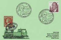 Tarjeta del Matasellos de la Feria de Muestras de Asturias de Gijón, dedicado a la Historia de la Minería: Campomanes y el Correo