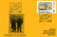 Tarjeta del Matasellos de la exposición itinerante juvenil en Mieres