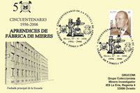 Tarjeta del Matasellos del 50 aniversario de la Escuela de Aprendices de Fábrica de Mieres