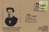 Tarjeta del matasellos homenaje a Amado Osorio y Zabala en Vegadeo