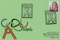 Tarjeta del Matasellos de la XXXIV Sesión de la Academia Olímpica Española en Oviedo