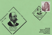 Tarjeta del Matasellos del 145 aniversario de Emilio Indalecio Cotarelo y Mori en Vegadeo